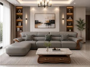 Ghế Sofa Gỗ Mun Bọc Da 1188T