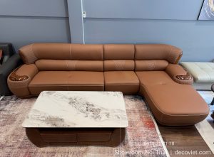 Sofa Da Bò Gỗ Mun Nhập Khẩu 1135T