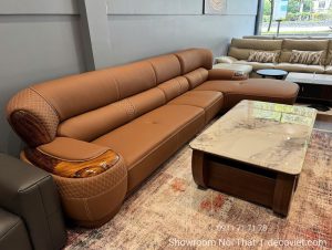 Sofa Da Bò Gỗ Mun Nhập Khẩu 1135T
