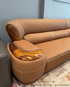 Sofa Da Bò Gỗ Mun Nhập Khẩu 1135T