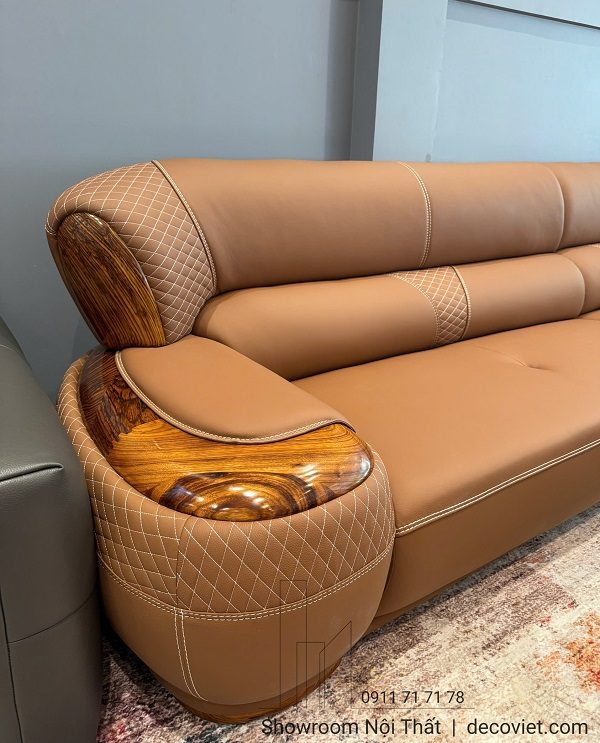 Sofa Da Bò Gỗ Mun Nhập Khẩu 1135T