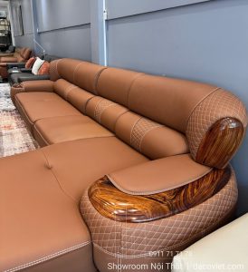 Sofa Da Bò Gỗ Mun Nhập Khẩu 1135T