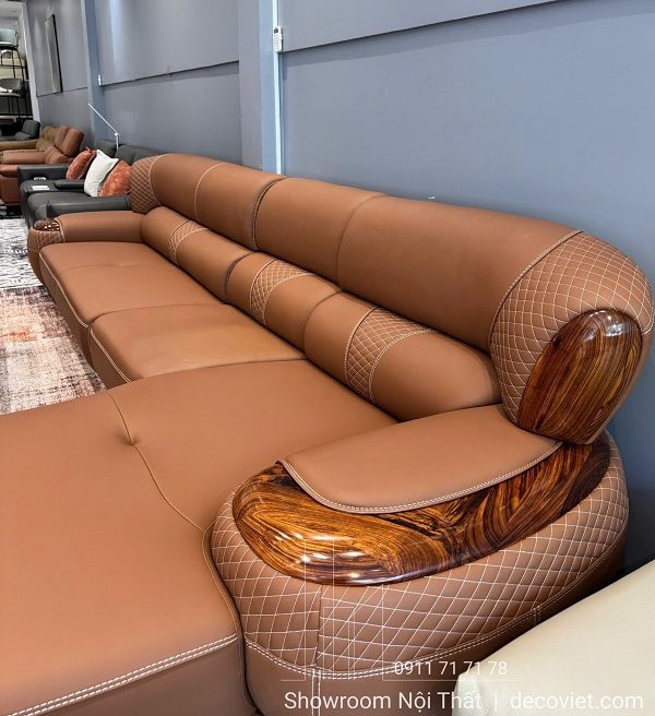 Sofa Da Bò Gỗ Mun Nhập Khẩu 1135T