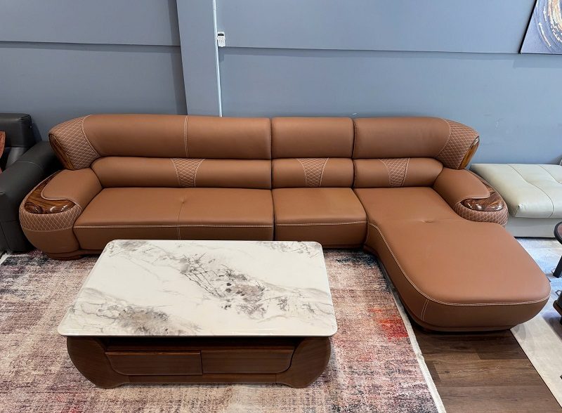 Sofa Da Bò Gỗ Mun Nhập Khẩu 1135T