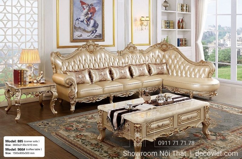 Sofa Da Bò Tân Cổ Điển 1082T