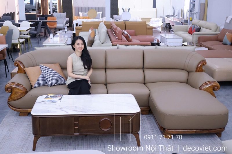 Sofa Gỗ Mun Da Bò Thật Nhập Khẩu 1053T