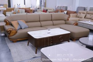 Sofa Gỗ Mun Da Bò Thật Nhập Khẩu 1053T