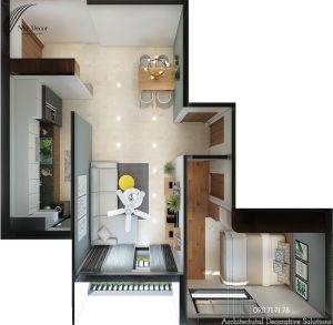 Thiết kế nội thất căn hộ 1 phòng ngủ Phú Đông Premier