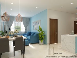 Thiết Kế Nội Thất Căn Hộ Màu Xanh Đẹp Không Thể Rời Mắt