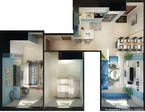 Thiết Kế Nội Thất Căn Hộ Màu Xanh Đẹp Không Thể Rời Mắt