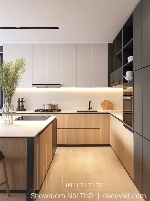 Tủ Bếp Gỗ Kết Hợp Đảo Bếp 1153T